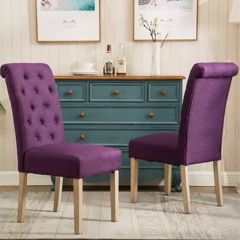 Purple Tufted High-Back Parsons Dining Chair, Set of 2
