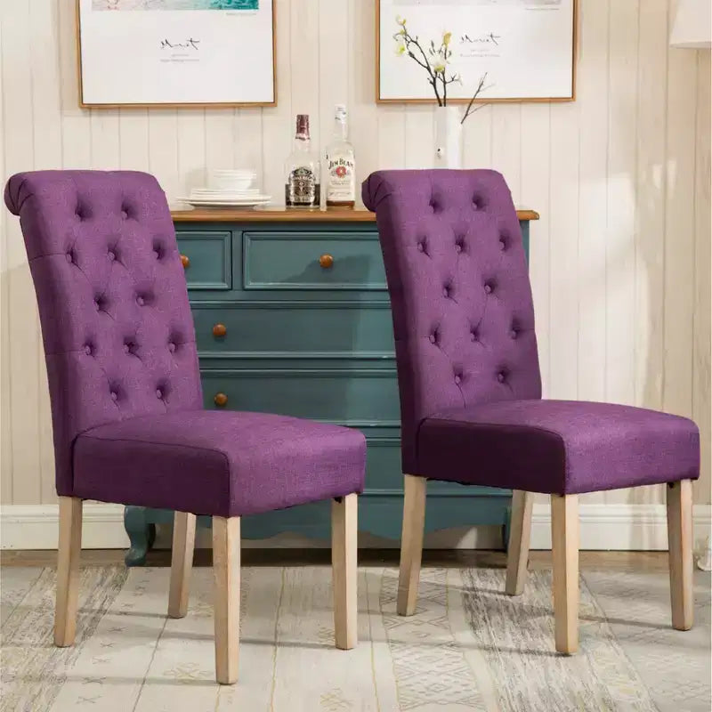 Purple Tufted High-Back Parsons Dining Chair, Set of 2