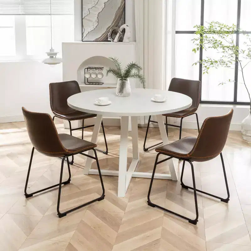 Round Dining Set, Brown/Gray/White, Seats 4, 5-Piece