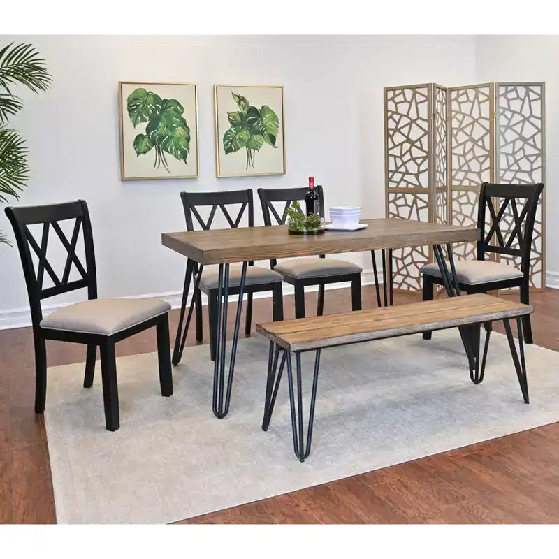 Rich Black Hairpin Dining Set, 6-Piece