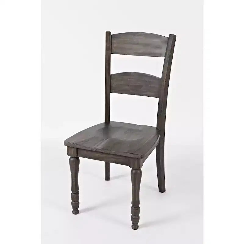 Brown Ladderback Dining Chair, Faux Leather Seat, Set of 2