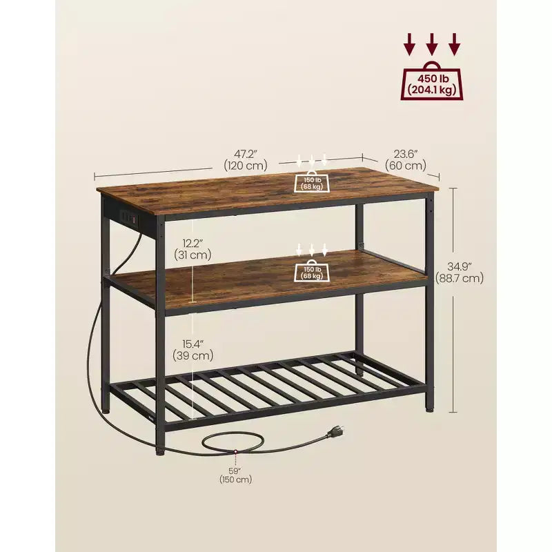 Isola da Cucina con 3 Ripiani e Ciabatta Elettrica – Rovere Dorato/Bianco o Marrone Rustico/Nero