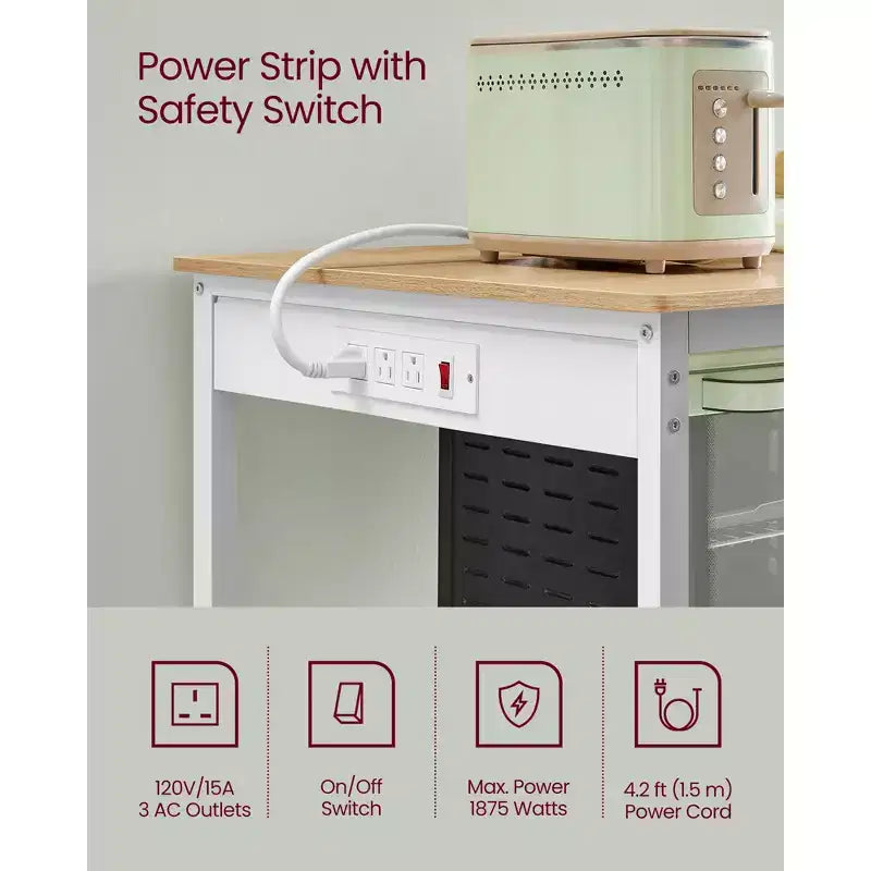 Isola da Cucina con 3 Ripiani e Ciabatta Elettrica – Rovere Dorato/Bianco o Marrone Rustico/Nero