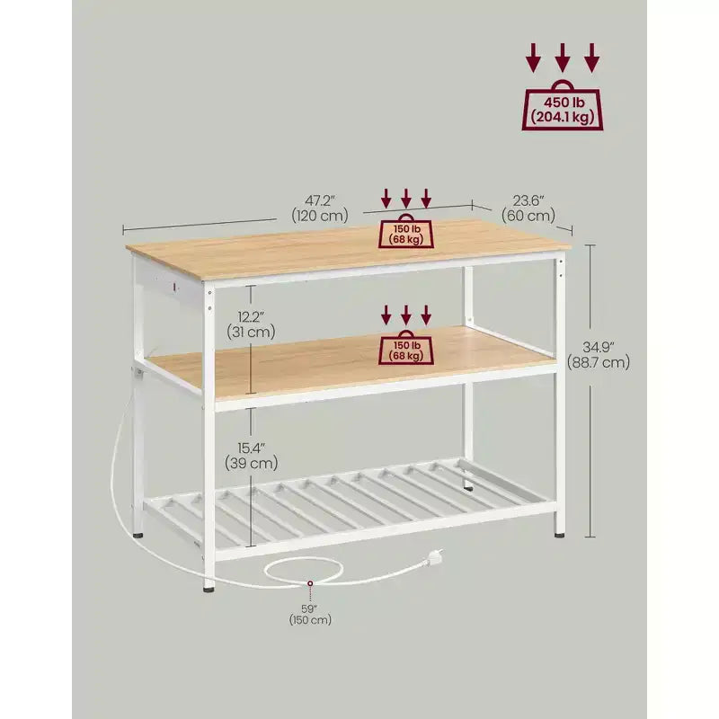 Isola da Cucina con 3 Ripiani e Ciabatta Elettrica – Rovere Dorato/Bianco o Marrone Rustico/Nero