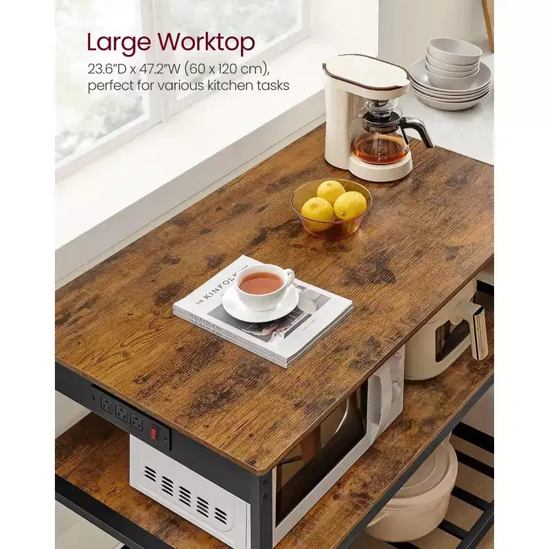 Isola da Cucina con 3 Ripiani e Ciabatta Elettrica – Rovere Dorato/Bianco o Marrone Rustico/Nero