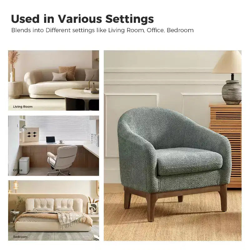Poltrona Bouclé a barilotto in nero / avorio / salvia / giallo con gambe in legno massello, seduta singola