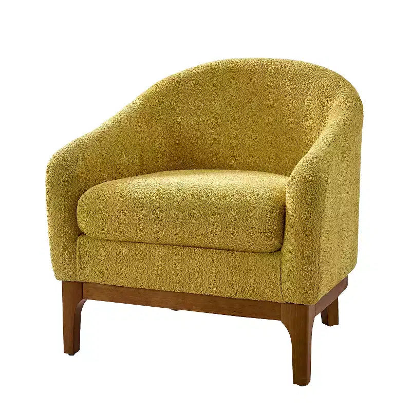Poltrona Bouclé a barilotto in nero / avorio / salvia / giallo con gambe in legno massello, seduta singola