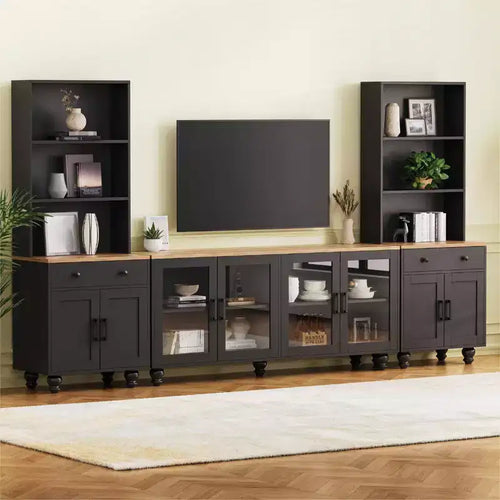 3-Piece Brown Wood TV Wall Unit, Entertainment Center for up to 70" TVs