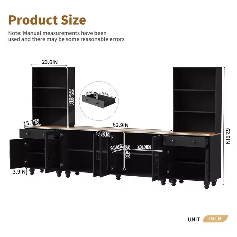 3-Piece Brown Wood TV Wall Unit, Entertainment Center for up to 70" TVs