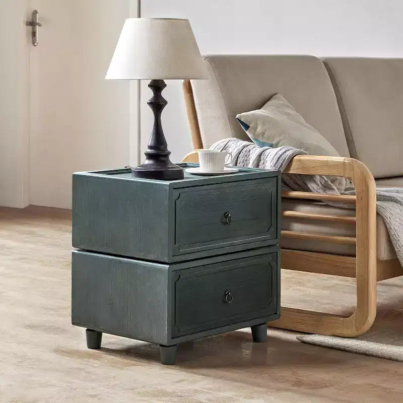 Tavolino finale a 2 cassetti | Nero / Blu / Noce | Design modulare | Singolo