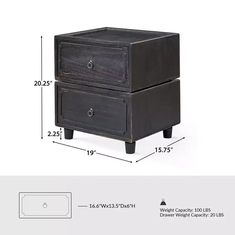 Tavolino finale a 2 cassetti | Nero / Blu / Noce | Design modulare | Singolo