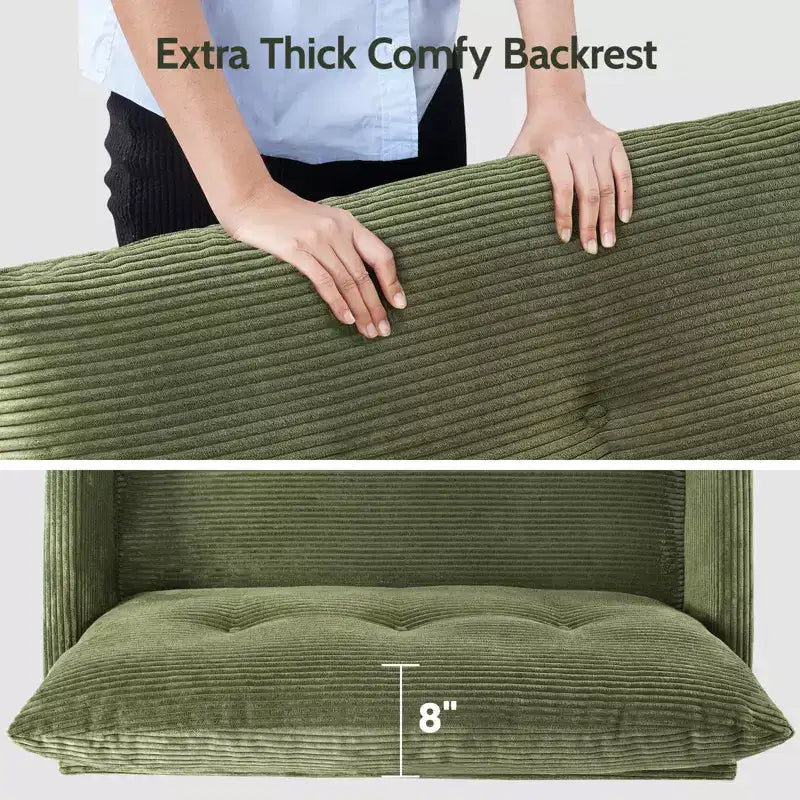 Divanetto a 2 posti, in velluto a coste beige/verde, larghezza 127 cm, montaggio senza attrezzi