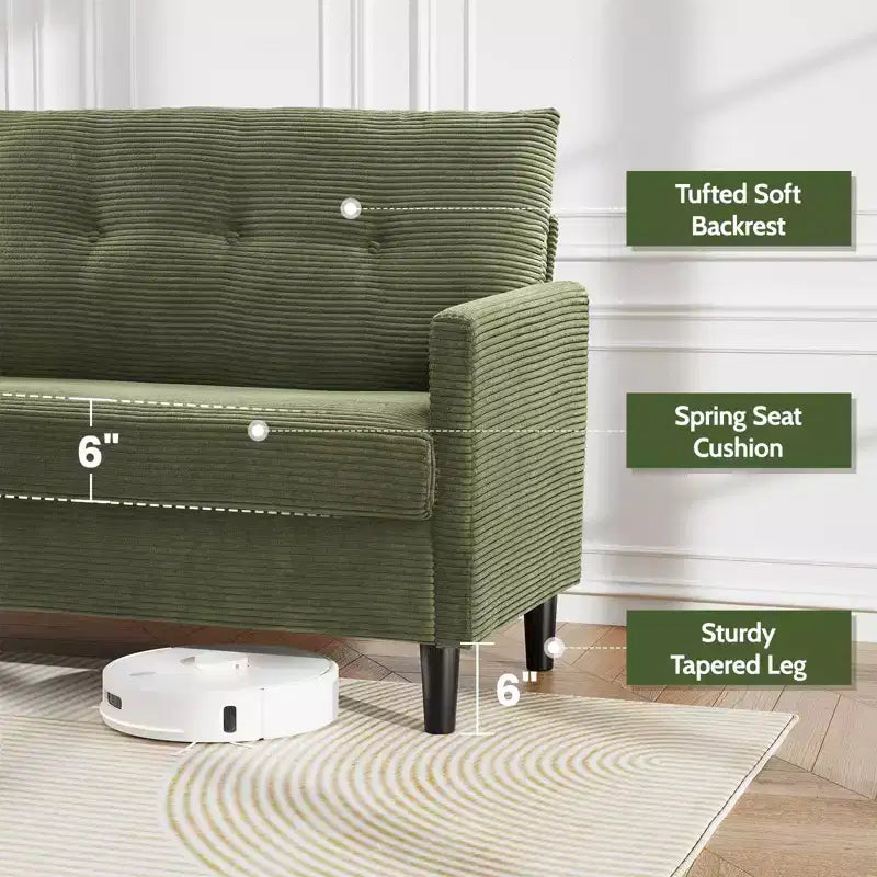 Divanetto a 2 posti, in velluto a coste beige/verde, larghezza 127 cm, montaggio senza attrezzi
