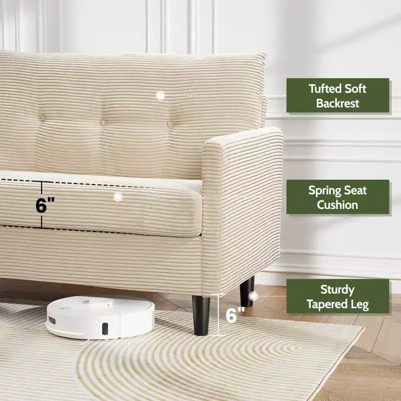 Divanetto a 2 posti, in velluto a coste beige/verde, larghezza 127 cm, montaggio senza attrezzi