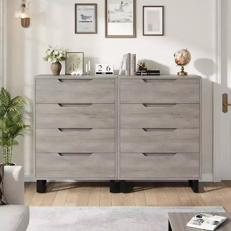 Grey / White Vertical Drawer Cabinet, 4 or 6 Drawers, for 1 Person