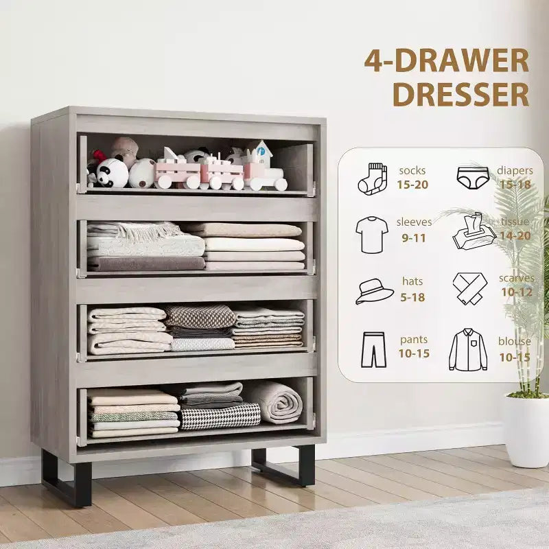 Grey / White Vertical Drawer Cabinet, 4 or 6 Drawers, for 1 Person