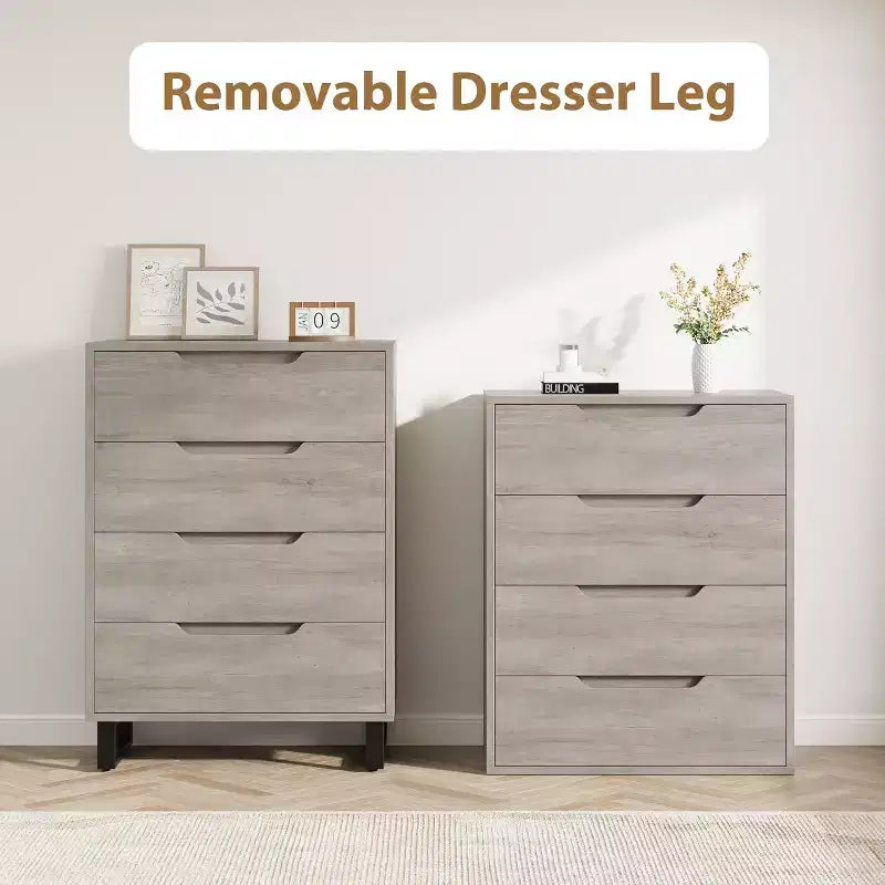 Grey / White Vertical Drawer Cabinet, 4 or 6 Drawers, for 1 Person