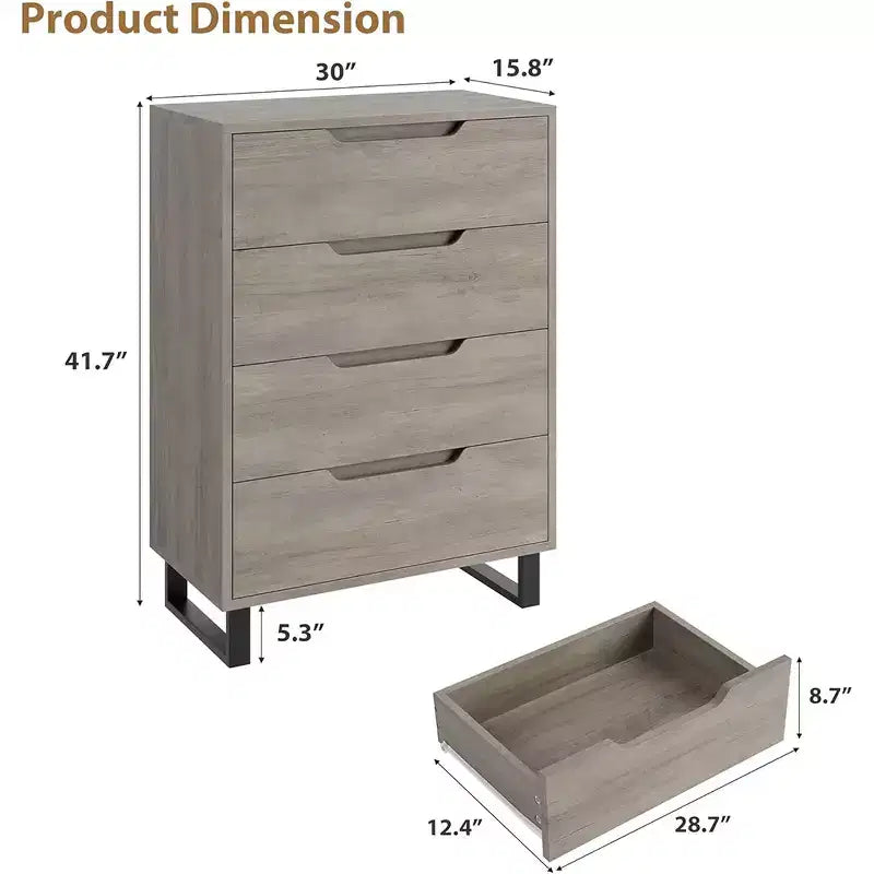 Grey / White Vertical Drawer Cabinet, 4 or 6 Drawers, for 1 Person