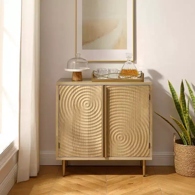 Art Leon Wood Cabinet Sideboard with Textured Door Decoration