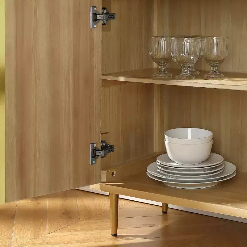 Art Leon Wood Cabinet Sideboard with Textured Door Decoration