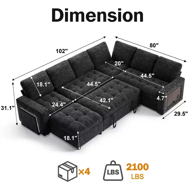 Divano letto modulare a U a 7 posti | Beige / Nero / Verde / Grigio | Con funzione letto | 7 posti a sedere