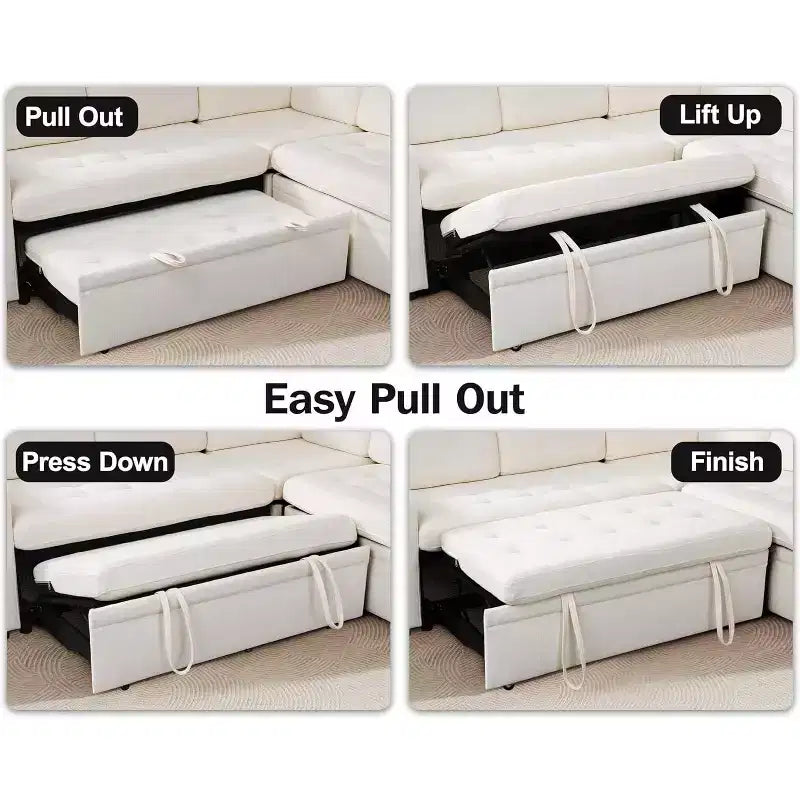 Divano letto modulare a U a 7 posti | Beige / Nero / Verde / Grigio | Con funzione letto | 7 posti a sedere