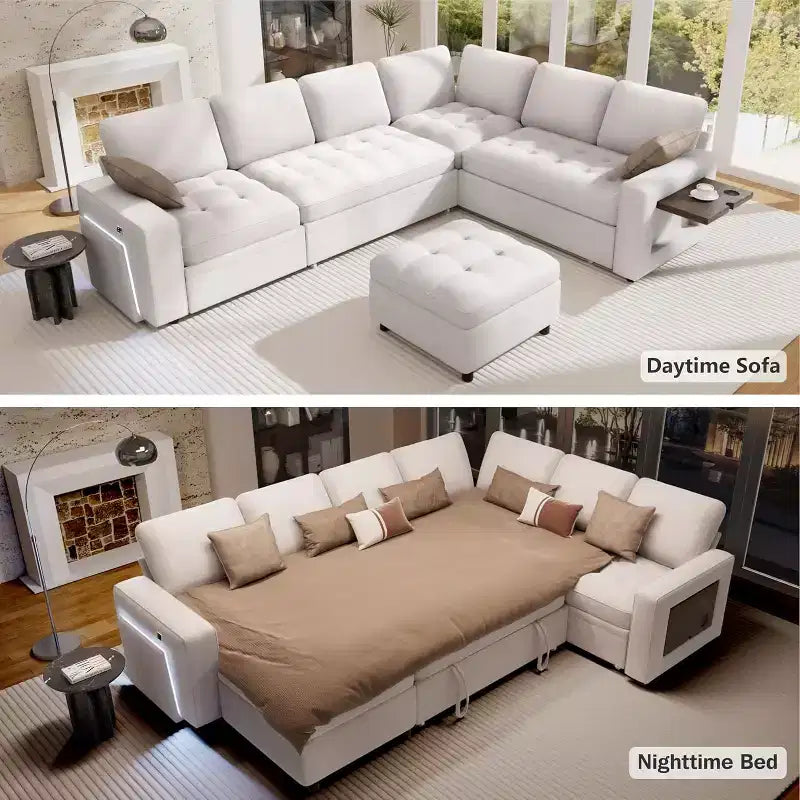 Divano letto modulare a U a 7 posti | Beige / Nero / Verde / Grigio | Con funzione letto | 7 posti a sedere