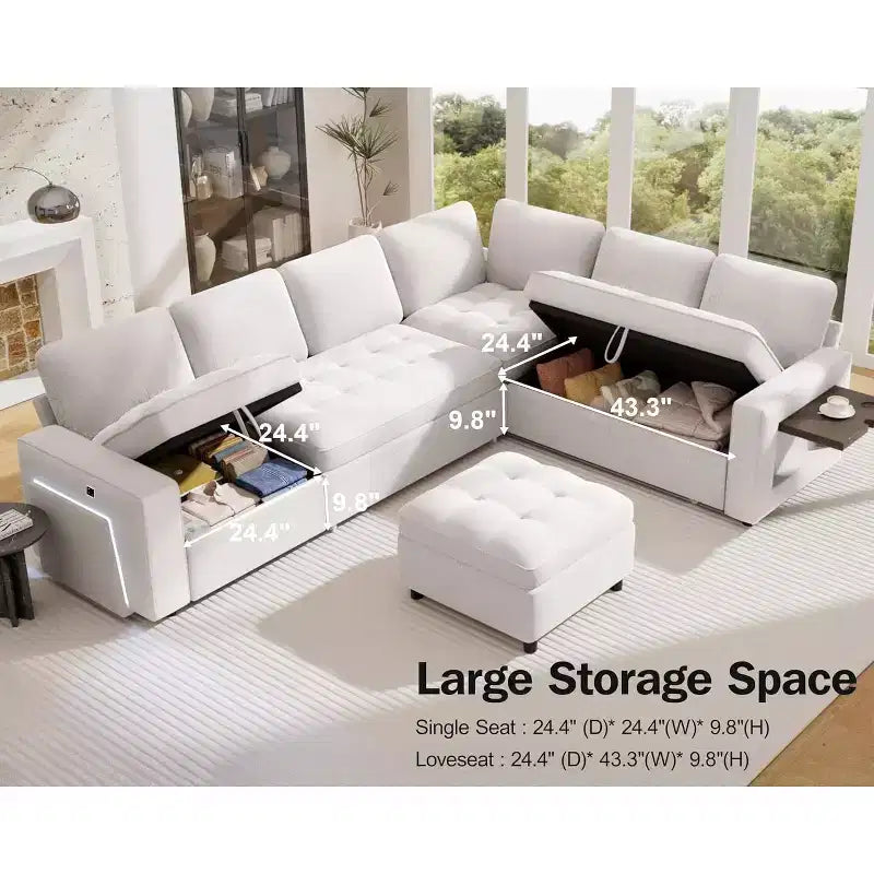 Divano letto modulare a U a 7 posti | Beige / Nero / Verde / Grigio | Con funzione letto | 7 posti a sedere