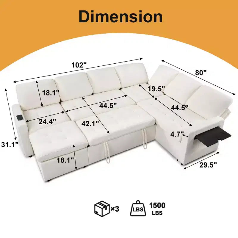Divano letto modulare a U a 7 posti | Beige / Nero / Verde / Grigio | Con funzione letto | 7 posti a sedere