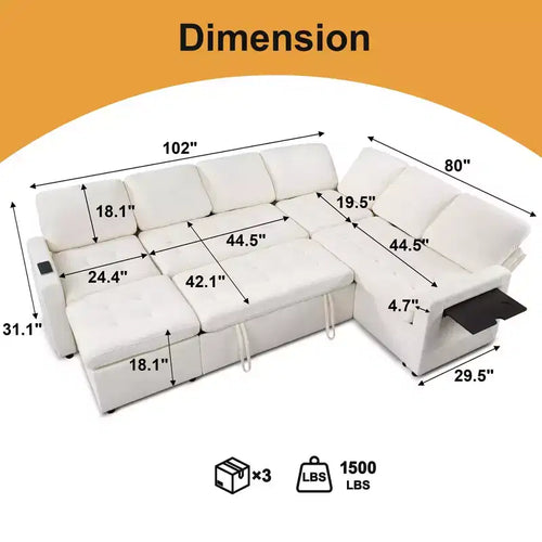 Divano letto modulare a U a 7 posti | Beige / Nero / Verde / Grigio | Con funzione letto | 7 posti a sedere