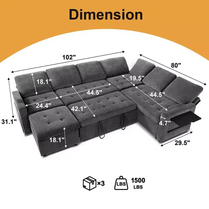 Divano letto modulare a U a 7 posti | Beige / Nero / Verde / Grigio | Con funzione letto | 7 posti a sedere
