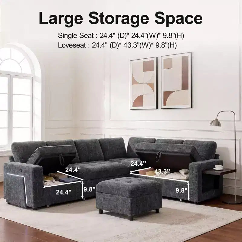 Divano letto modulare a U a 7 posti | Beige / Nero / Verde / Grigio | Con funzione letto | 7 posti a sedere