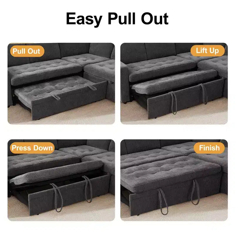 Divano letto modulare a U a 7 posti | Beige / Nero / Verde / Grigio | Con funzione letto | 7 posti a sedere