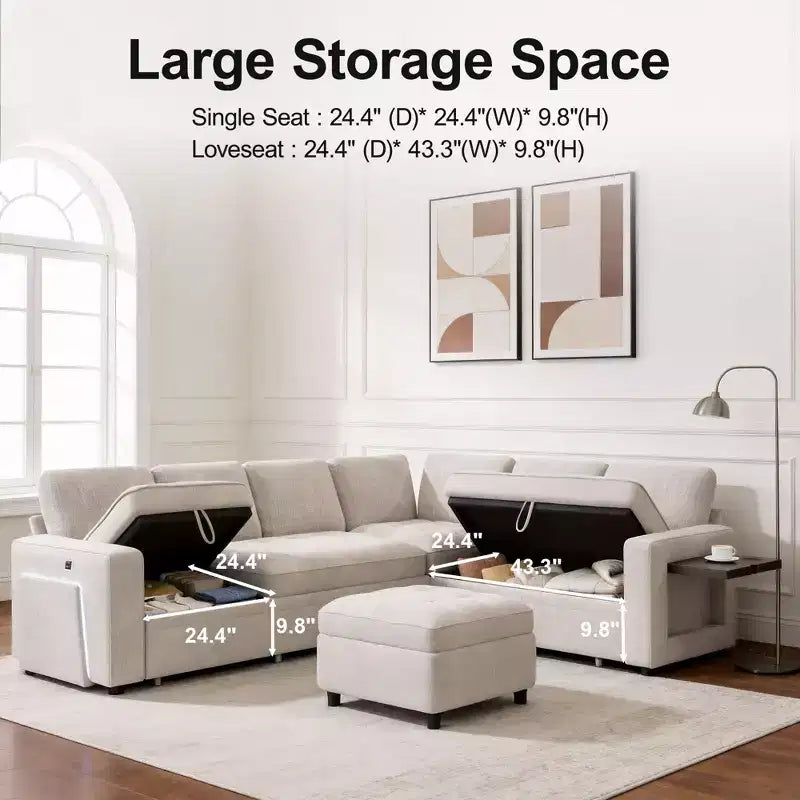 7-Seater U-Shaped Modular Sofa Bed | Beige / Black / Green / Grey | Sleeper | Seats 7