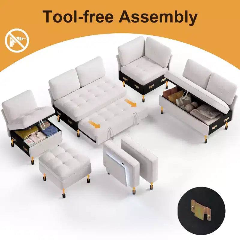 7-Seater U-Shaped Modular Sofa Bed | Beige / Black / Green / Grey | Sleeper | Seats 7