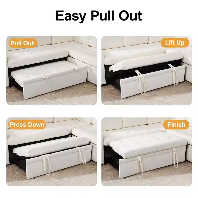 Divano letto modulare a U a 7 posti | Beige / Nero / Verde / Grigio | Con funzione letto | 7 posti a sedere