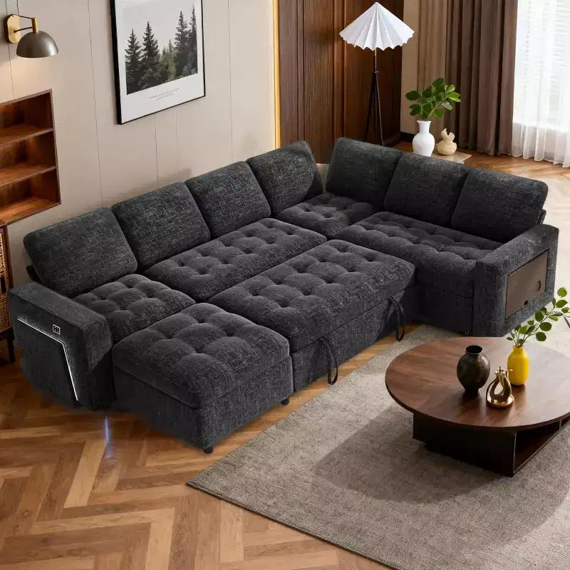 7-Seater U-Shaped Modular Sofa Bed | Beige / Black / Green / Grey | Sleeper | Seats 7