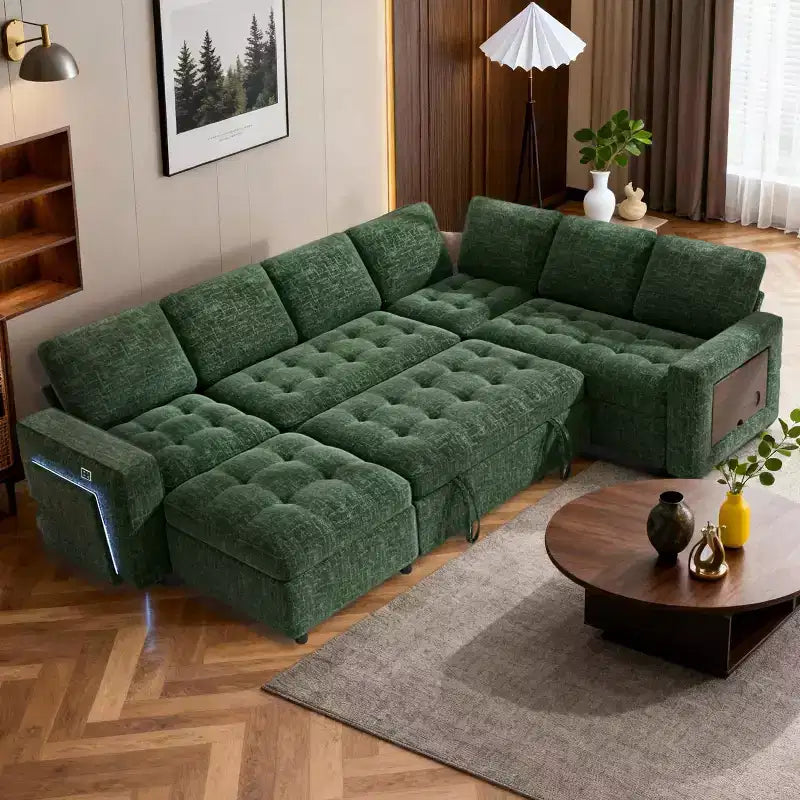 7-Seater U-Shaped Modular Sofa Bed | Beige / Black / Green / Grey | Sleeper | Seats 7