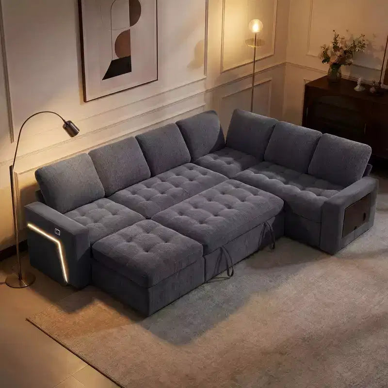 7-Seater U-Shaped Modular Sofa Bed | Beige / Black / Green / Grey | Sleeper | Seats 7