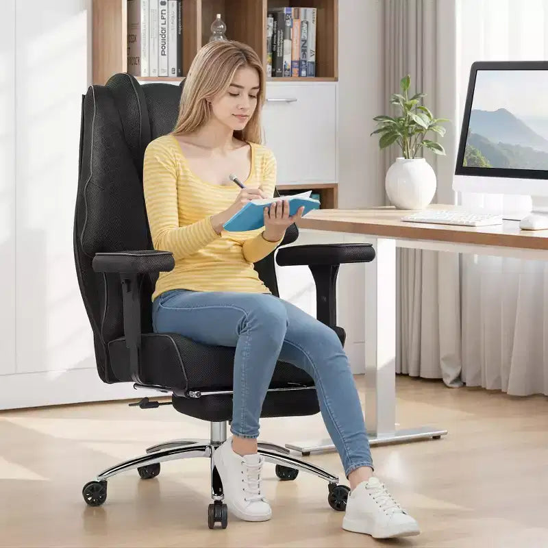 Sedia da Ufficio Ergonomica Nera in Rete con Poggiapiedi e Braccioli, per 1 Persona