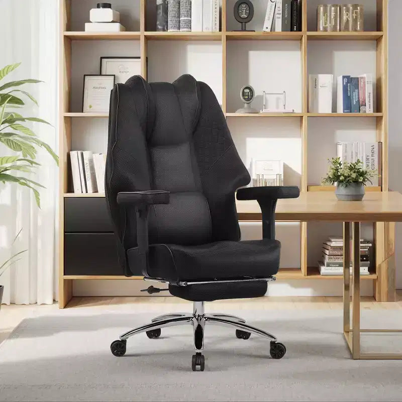 Sedia da Ufficio Ergonomica Nera in Rete con Poggiapiedi e Braccioli, per 1 Persona