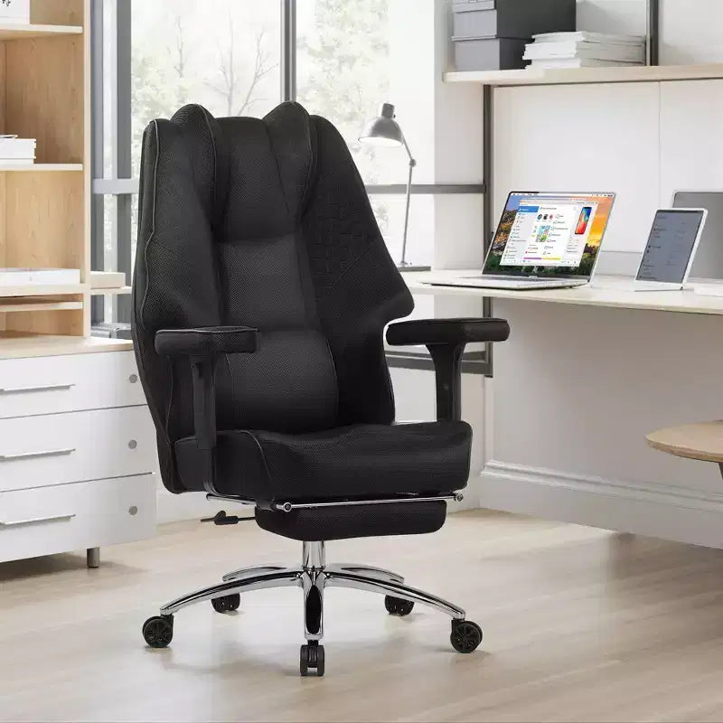Sedia da Ufficio Ergonomica Nera in Rete con Poggiapiedi e Braccioli, per 1 Persona