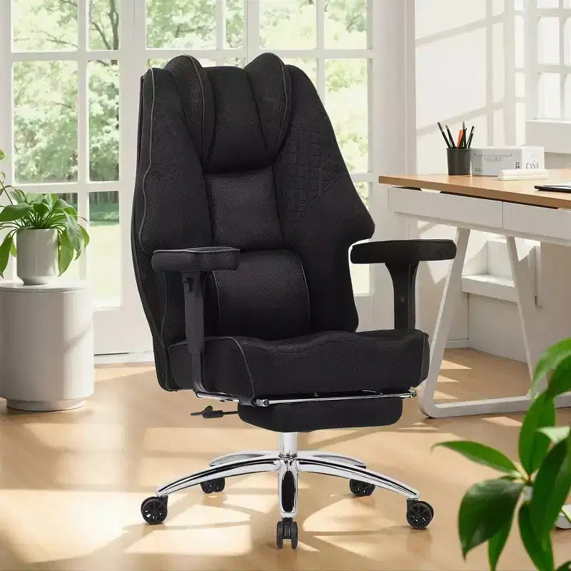 Sedia da Ufficio Ergonomica Nera in Rete con Poggiapiedi e Braccioli, per 1 Persona
