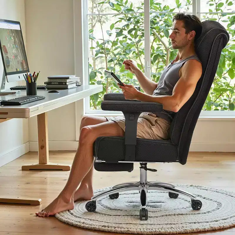 Sedia da Ufficio Ergonomica Nera in Rete con Poggiapiedi e Braccioli, per 1 Persona