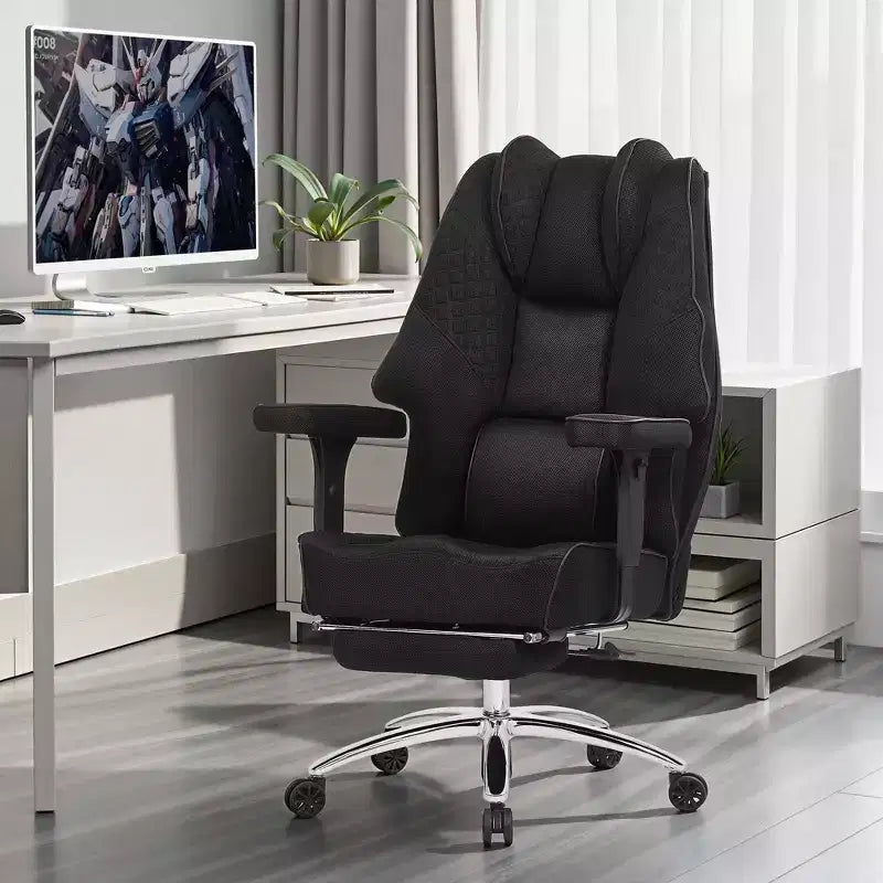 Sedia da Ufficio Ergonomica Nera in Rete con Poggiapiedi e Braccioli, per 1 Persona