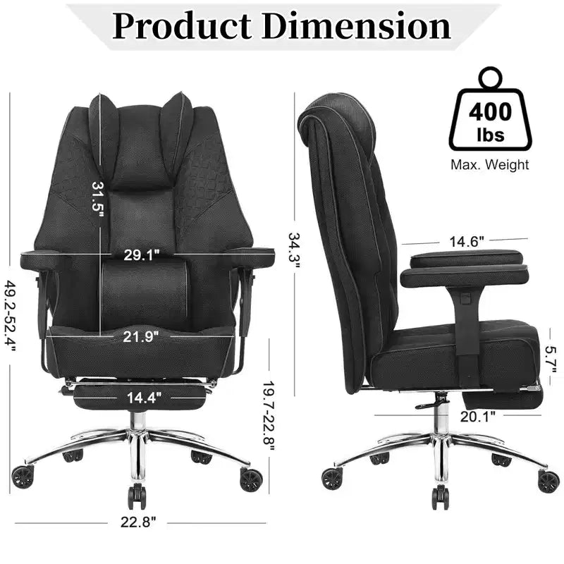 Sedia da Ufficio Ergonomica Nera in Rete con Poggiapiedi e Braccioli, per 1 Persona