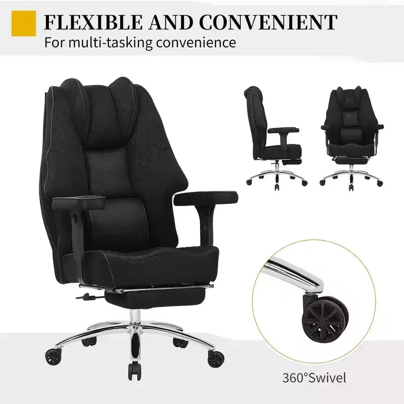 Sedia da Ufficio Ergonomica Nera in Rete con Poggiapiedi e Braccioli, per 1 Persona