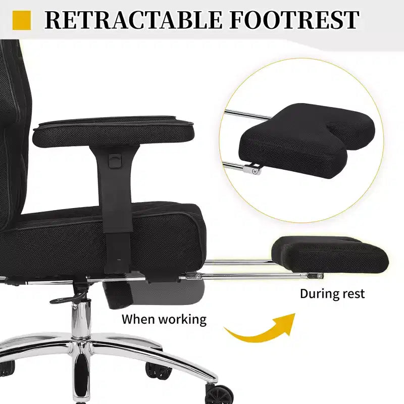 Sedia da Ufficio Ergonomica Nera in Rete con Poggiapiedi e Braccioli, per 1 Persona