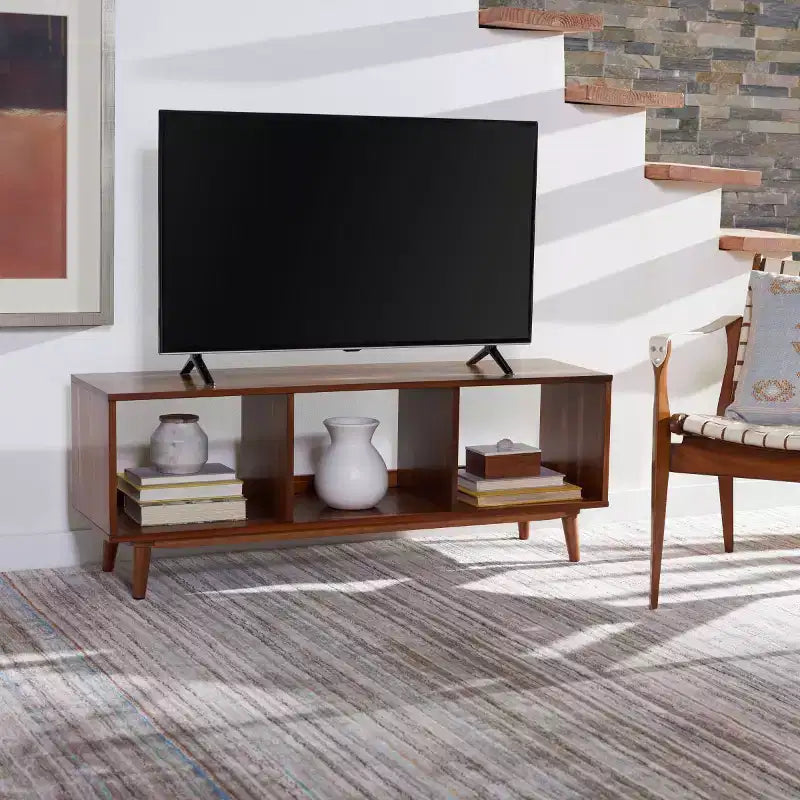 Mobile porta TV aperto – Nero/Acacia Naturale, 2 colori, Adatto per TV fino a 50"