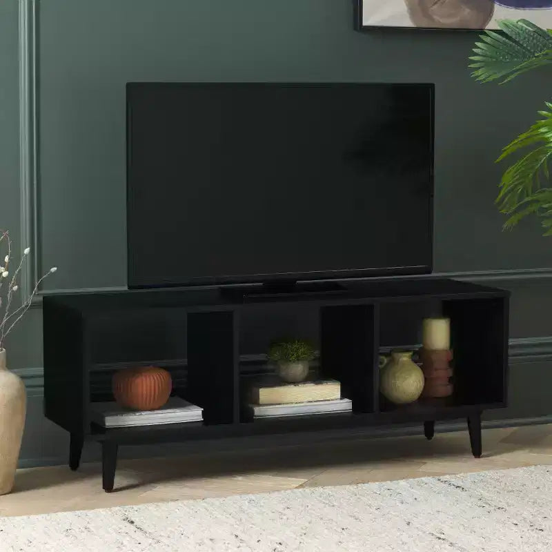 Mobile porta TV aperto – Nero/Acacia Naturale, 2 colori, Adatto per TV fino a 50"